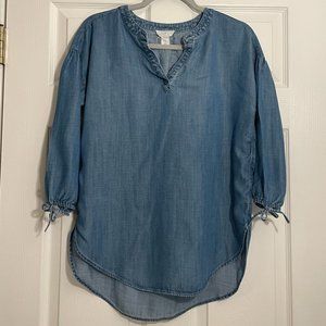 Ann Taylor Loft Women's Blue Chambray V Neck Lightweight Lounge Tunic XS
